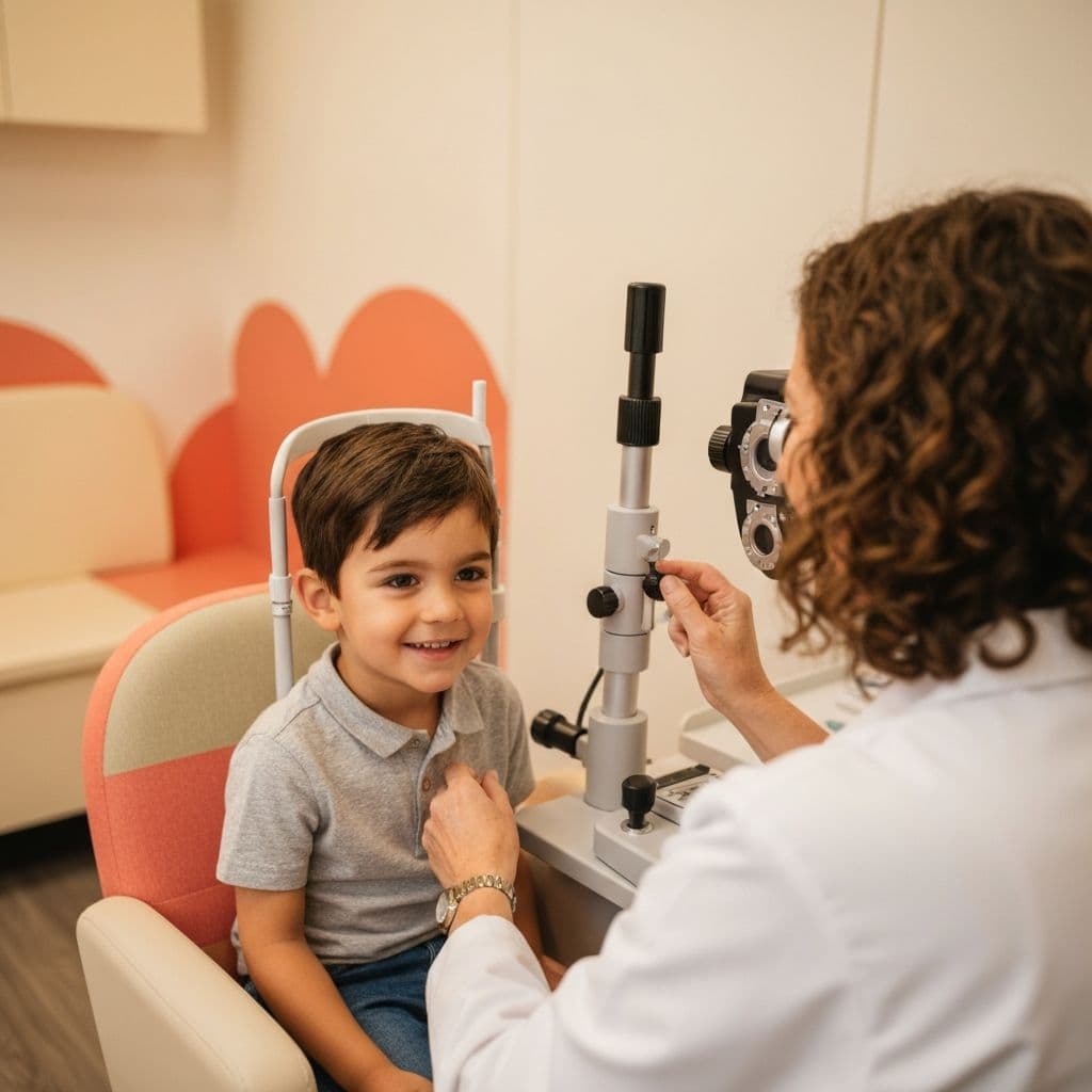 ילד בבדיקת עיניים מקצועית
